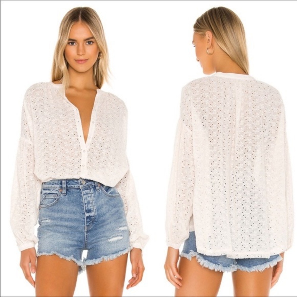 NWOT Free People Maddison Eyelet Blouse In Ivory OB1071781 Large